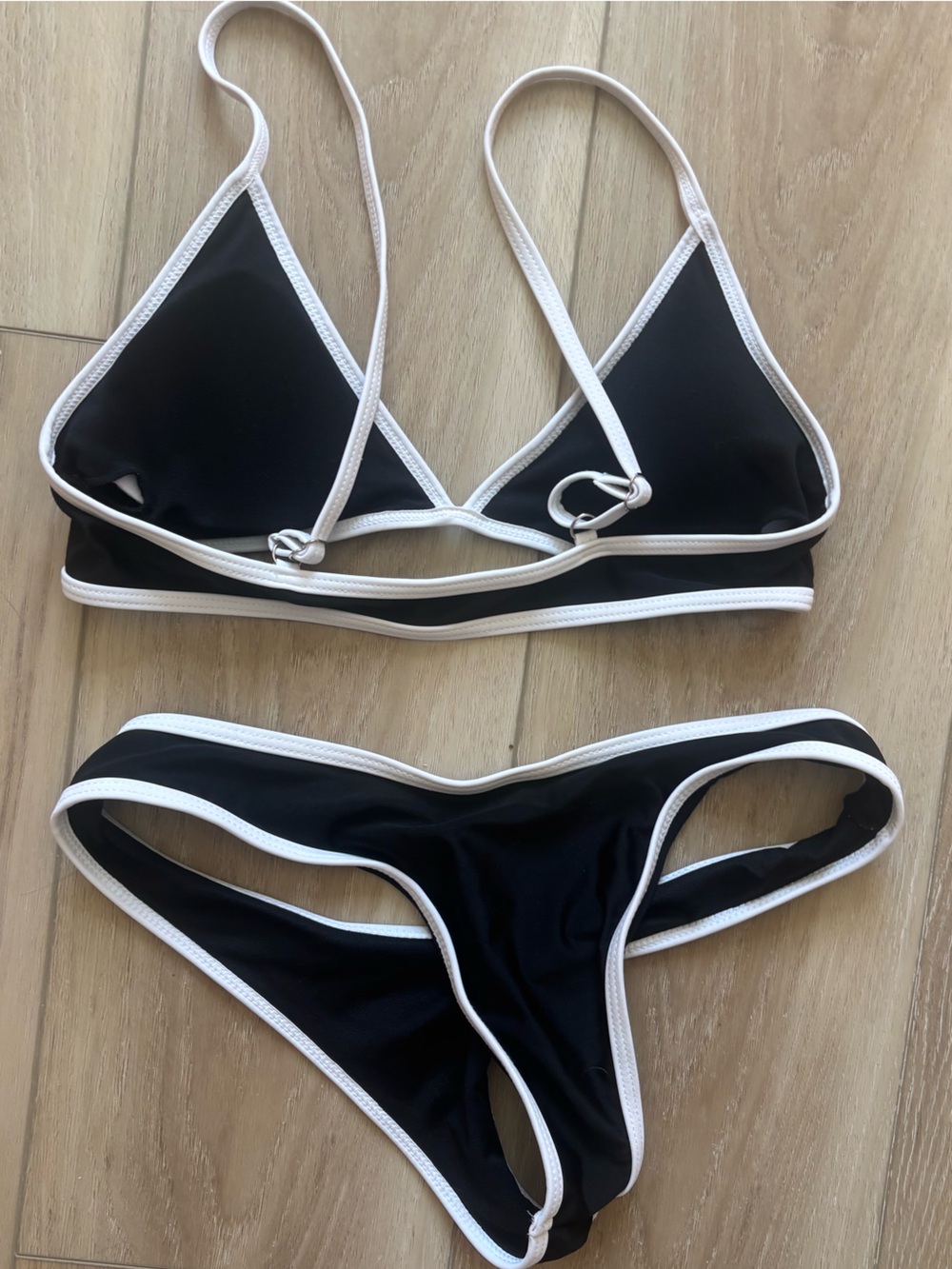 Black & White Contrast Triangle Bikini - Women Swim - Picture 4 of 5